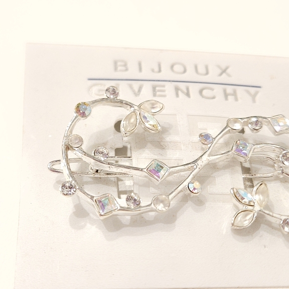 Vintage Givenchy Silver Tone Swarovski Crystal Floral Hair Barrette Clip NWT main image 15